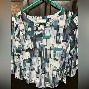 Alfred Dunner Women's Geometric Print Blouse - Teal and Gray